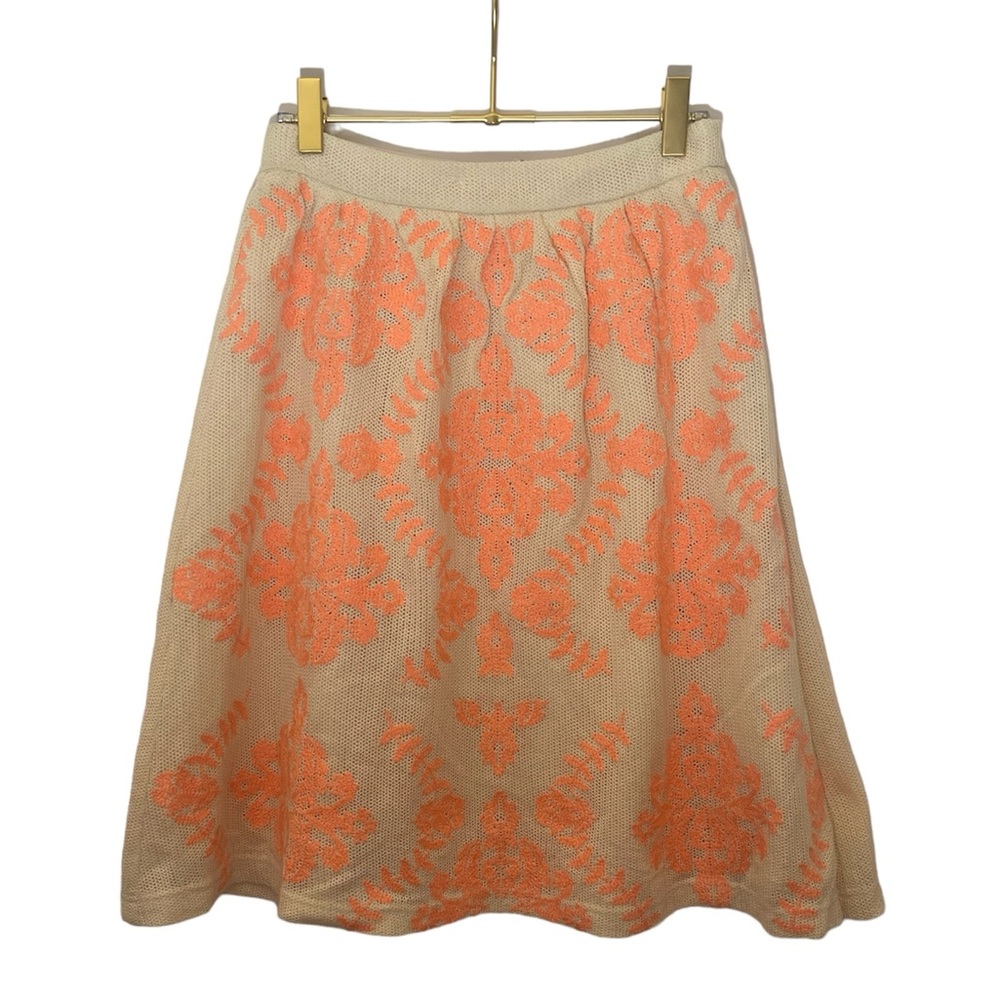 ESLEY Unique Embroidered Fluorescent Mehndi Design Lined A-Line Skirt, Sz 4 NWT
